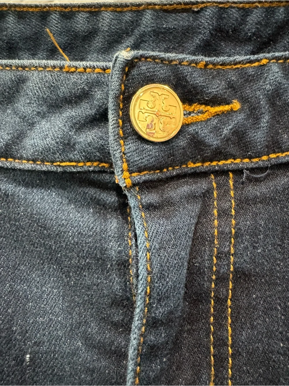 Tory Burch Skinny Jeans Womens 29 Dark Blue Embroidered Logo Back Pockets